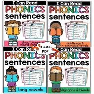 221- I can Read Phonics Sentences 4 sets I Kids Kindergarten Primary learn reading activities worksh