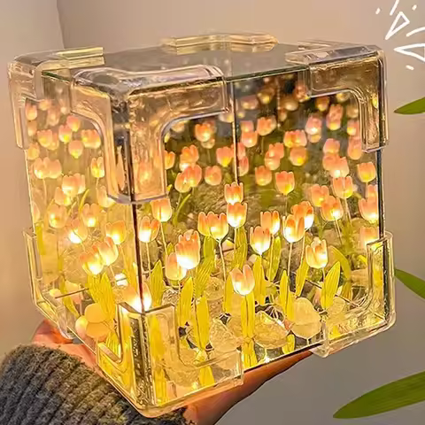 1pc New Creative Diy Tulip Flower Sea Cube Three-Dimensional Small Night Lamp Material Package for G