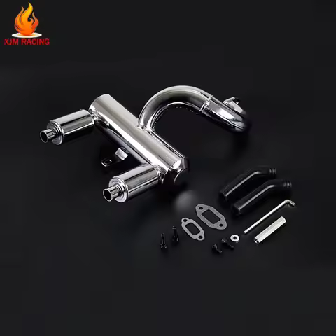 Metal Silent Double Exhaust Pipe with Muffler Set for 23CC ~ 45CC Engine for 1/5 Losi 5ive T ROFUN R