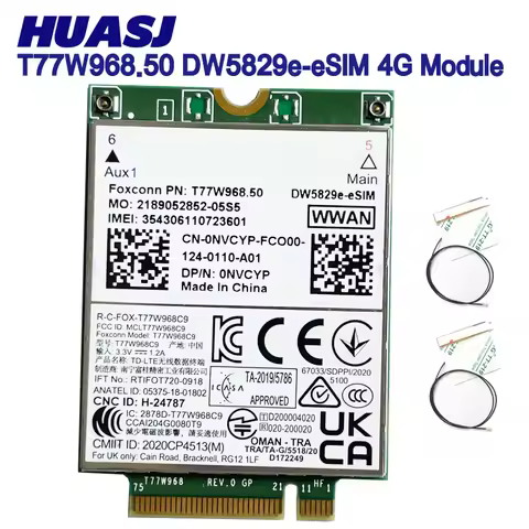 T77W968.50 DW5829e-eSIM DW5829e X20 LTE Cat9 450Mbps FDD-LTE TDD-LTE 4G Module For Dell 7320 7330 75