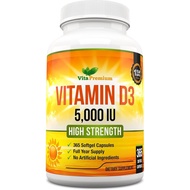 Vitamin D3 5000 IU, 365 Easy-Swallow Softgels, High Strength Vitamin D 5000 IU Supplement - Full Yea