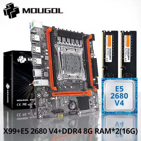 MOUGOL X99 Gaming Motherboard Kit with Intel Xeon E5 2680 V4 & DDR4 8Gx2 2133MHz Dual Channel ECC RA