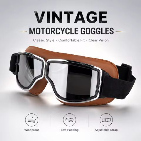 Vintage Retro Motorcycle Goggles Classic Aviator Motocross Glasses Windproof UV Protection Riding Ey