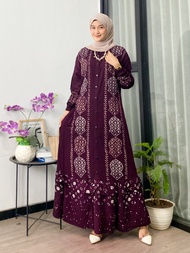Adl Batik - Gamis Twill Motif Garis Maroon - Gamis Muslim Wanita Mewah Terbaru Pekalongan