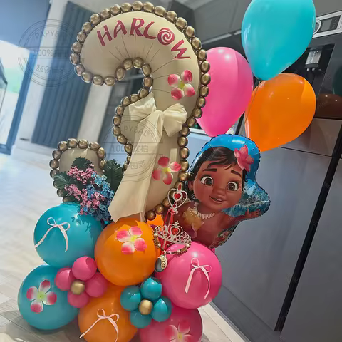 33pcs 3th Birthday Balloon Column Party Decoration with 40inch Cream Numbers Girl Happy Birthday Hel