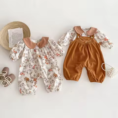 Autumn Newborn Outfit Baby Jumpsuit Girls Shirt Long Sleeves Infant Bodysuit Animal Prints Cute Mori