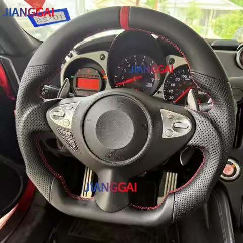 Leather Steering Wheel For Nissan 370z NISMO Steering Wheel Smooth Leather D-Shape Flat-bottom Racin