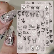 1PC 3D Silver Butterfly Nail Stickers Big Metallic Moon Heart DIY Sliders Charms Foils Manicure Art Decoration Accessory Tool