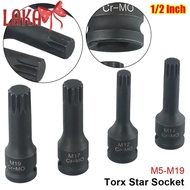 LAKA 1Pcs 12 Point Torx Socket, 78mm Length Metric 1/2 Inch Shank Electric Drill Socket Adapter, M5-