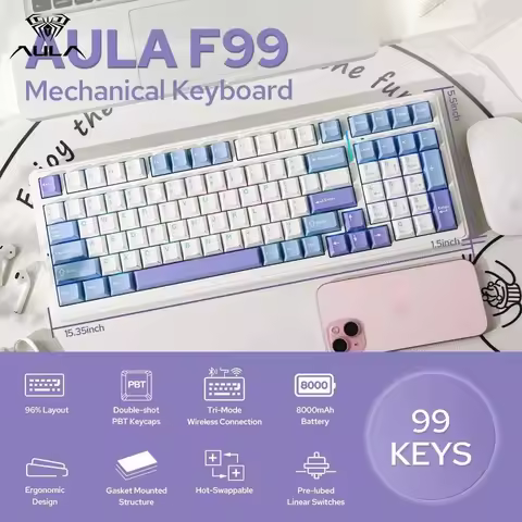 Aula Gaming Keyboard RGB Mechanical Keyboard Aula F99 Bluetooth5.0/2.4G Wireless/Wired Hot Swap PBT 