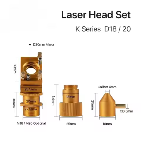 K Series CO2 Laser Head Set D12/D18/D20 FL50.8mm Lens Gold Color for 2030 4060 K40 Laser Engraving C
