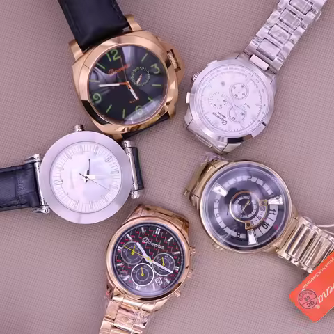 Luxury Davena Men's Watch Luminous Stainless Steel Classic Crystal Sapphire Hours Fine Real Leather 