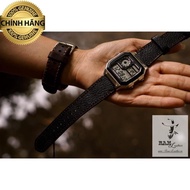 (With Key + Key + Tree Change Strap) CASIO AE1200 / SEIKO5 Watch Strap Real Goat Leather 1955 Black Grain.