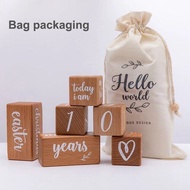 6pcs/1Set Baby Month Milestone Cube Beech Block Square Engraved Newborn Birth Month Birthday Milesto
