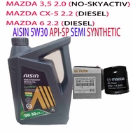 MAZDA 3, 5 2.0 (NO-SKYACTIV), MAZDA 6 2.2 (D), CX5 2.2 (D) OIL FILTER +AISIN 5W30 API-SP SEMI SYNTHE