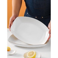 新款描金魚盤子家用大號長方形餐盤蒸魚盤子北歐烤魚盤可微波盤子
