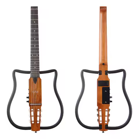 Foldable Silent Electric Classical Guitar Headless Guitar Roasted Maple 6 String with EQ Nylon Strin