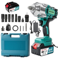 Blue 850N High Torque Lithium Electric Air Gun Brushless Electric Wrench with Socket Toolbox