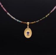 彩窗 - 坦桑石吊墜 碧璽小方糖珠鏈