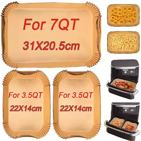 Rectangle Disposable Air Fryer Paper Non-Stick for Ninja Foodi DZ071 7QT DualZone Air Fryer Baking P
