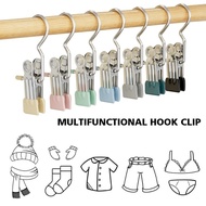 5pcs Multifunctional Stainless Steel Anti-Rust Clip Hook 360° Rotating Space-Saving Hanging Hook Clip Clothes Sock Towel Clip Hanger Hat Clip Travel Hook 2YCD