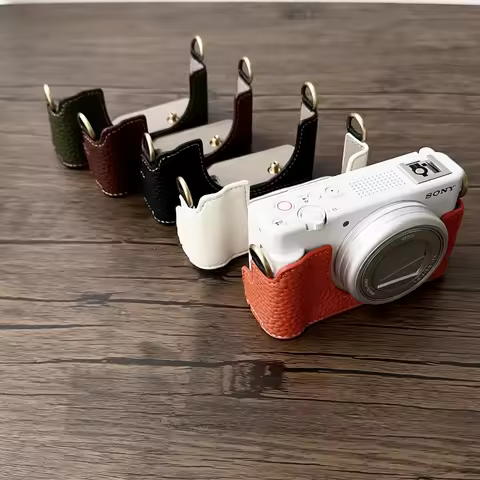 Lychee Pattern Camera Bag PU Leather Case Half Body Base for Sony ZV-1F ZV1F ZV-1II ZV-1M2 ZV1M2 Pro