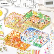 QOUZMO 2pcs/pack Vintage junk journal stickers 3D Shaping House[Dreamy Four Seasons Series]diy Scrap