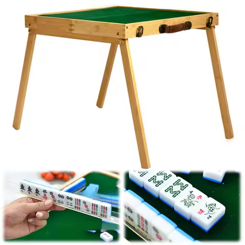 Outdoor Folding Mahjong Table with Travel Mini Mahjong Set Portable Mahjong Game Kits for Outdoor Ca