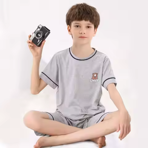 100% Cotton Boys Pajamas Sets Toddlers 2 to 3 4 5 6 7 8 9 10 11 12 13 14Years Short Sleeve Navy Blue