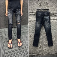 Men's jeans embroidered with the word AMR and leather bag, new 2025 seluar jeans lelaki jeans men de