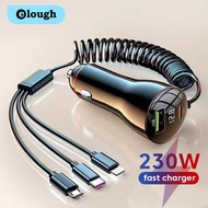 Elough 230W Car Charger With 3 in 1 Fast Charging Retractable Spring Cable PD Type C QC3.0 USB Phone