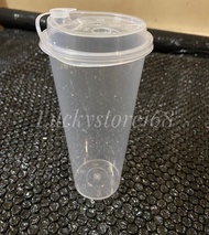 [isi 10set]Gelas plastik 24oz700ml + gelas plastik cup -Tutup PP Cup Injection Reusable / Thinwall Tebal Bubble Cheese Tea 24 Oz