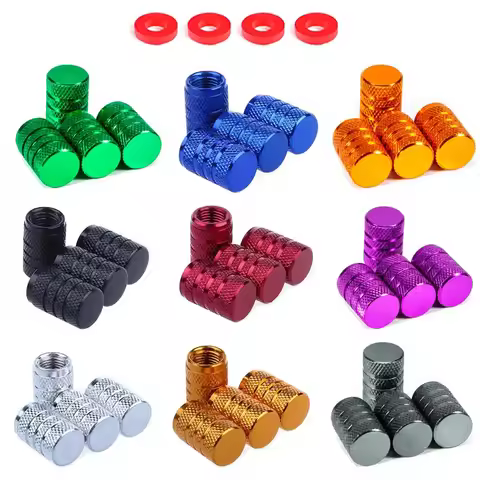 4pcs Knurling Style Tire Valve Cap Aluminum Silver Car Tire Valve Stems Cap Tire Wheel Stem Air Valv