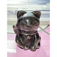 Silver Obsidian Manikineko Cat Statue C3