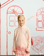 Lil Lapins - Girl Ruffled Organic Cotton Knit Hooded Cardigan with Bunny Ears เสื้อฮู้ดดี้คาร์ดิแกนก