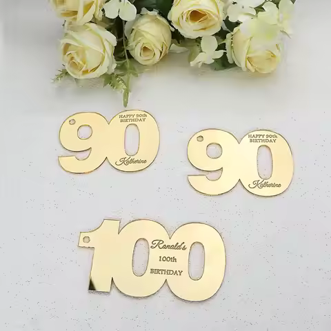 Personalized Number Birthday Mirror Tags 70th 80th 90th 100th Birthday Party Favor Acrylic Adult Bir