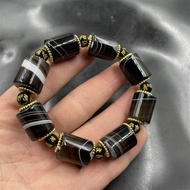 Natural wrapped agate bracelet tube bead bracelet black agate bracelet