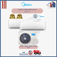 Midea System 1 Inverter Single Split Aircon R32 Gas - 9000 / 12000 / 18000 / 24000 BTU - FR INSTALLA