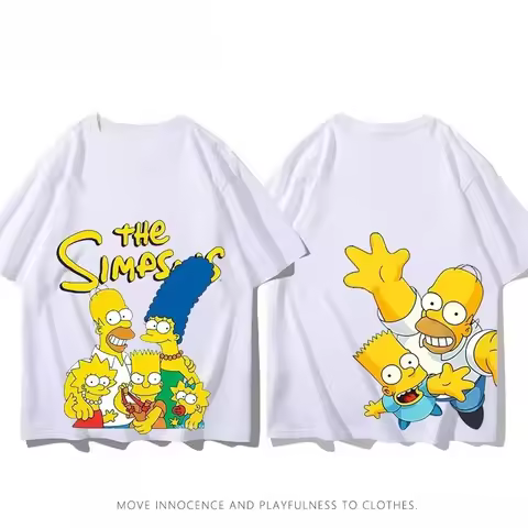 The Simpsons Cartoon Creative Graphic T-Shirt Summer Kids 100% Cotton T-Shirt Outdoor Casual Loose S