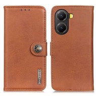 全城熱賣 - 適用於小米 Poco X7 Pro KHAZNEH 牛皮紋左右開手機皮套（棕色）