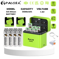 PALO 1.5V AA lithium battery rechargeable 3000mWh+ 8-slot LCD screen independent charging charger