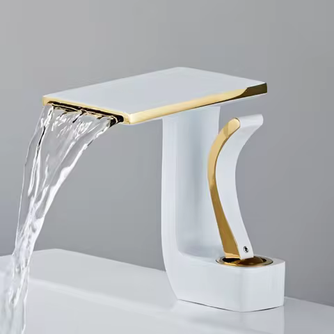 Bathroom Faucet Gold and White Waterfall Faucet Brass Bathroom Faucet Bathroom Basin Faucet Mixer Ta