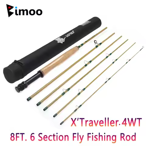 Bimoo 1pc 4WT 8ft Fly Fishing Rod Portable 6 Section Carbon Fiber Fast Action Fly Rod With Tube Trou