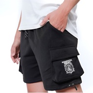 Oneshirt Black Agnostic Front cargo shorts, unisex fleece material