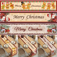180*35cm  Merry Christmas Polyester Table Runner Xmas Santa Claus Table Cloth Home Decor Indoor Decoration Christmas Decorations For Home 2023 Christmas Gift For Kids