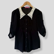 Stylish Black Nun-Esque Sheer Quarted Sleeved Romantic Blouse| 90s Y2K Gothic Goth Goth-Prep