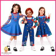 MYLITTLELASS Kids Chucky Costume Good Guys Overalls with Striped Shirt Halloween Horror Dress Up Out