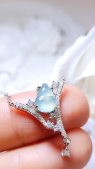 緬甸a貨翡翠冰玻種藍紫起膠葫蘆8.5mm純銀鑲嵌簡約設計款項鍊