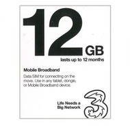 3 (UK) - 3UK【12GB年卡】英國及歐洲70+國家地區 5G/4G/3G上網卡數據卡Sim卡[H20]