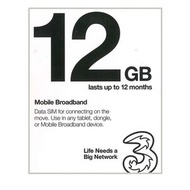 3 (UK) - 3UK【12GB年卡】英國及歐洲70+國家地區 5G/4G/3G上網卡數據卡Sim卡[C35]